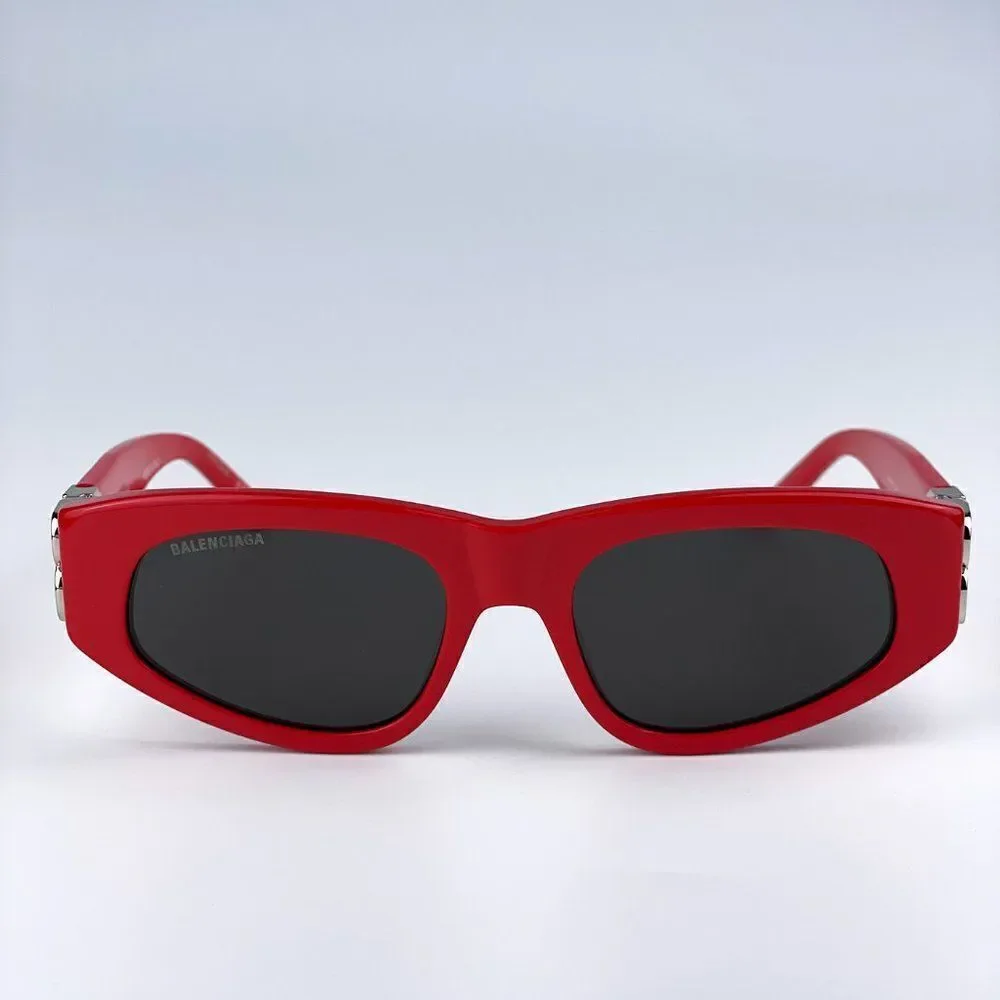 SALE! NEW Balenciaga BB0095S 016 Red Silver Logo Grey Cat Eye Unisex Sunglasses